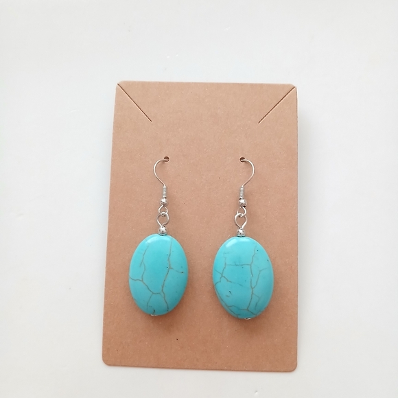 Fashion Jewelry Turquoise Oval Earrings - Picture 2 of 3
